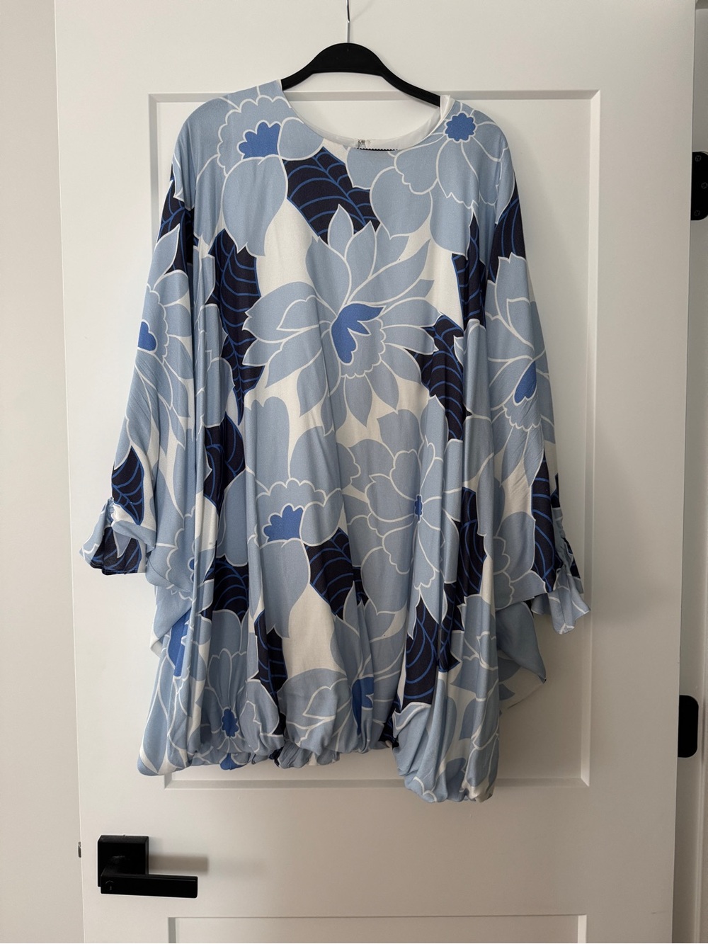 Aloha Marina Light Blue Floral Balloon Sleeve Tunic